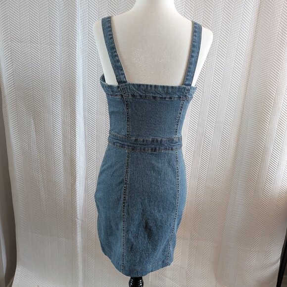Bluenotes Medium Wash Blue Denim Mini Dress w Buttons Size Small Y2K 90s - Picture 3 of 10